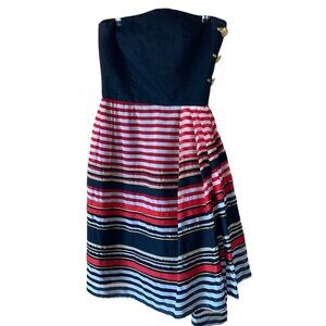 Albert Nipon Vintage Womens Dress Size XS Multicolor Nautical Strapless Mini